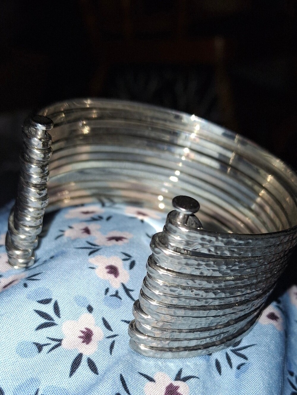 Hammered Silver Multi-row Cuff Bracelet Boho Chic Euc